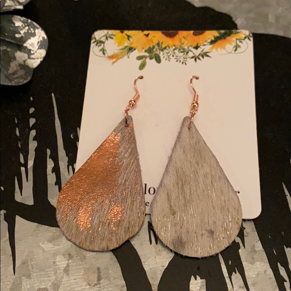 Handmade item. Hair on Hide teardrop 3” earrings.